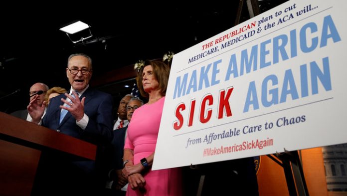 Pelosi and Schumer talk about the Affordable Care Act in Washington